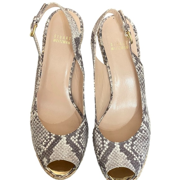Stuart weitzman Beige Snakeskin Embossed Leather Espadrille Wedge Slingback
9.5M - Picture 3 of 15